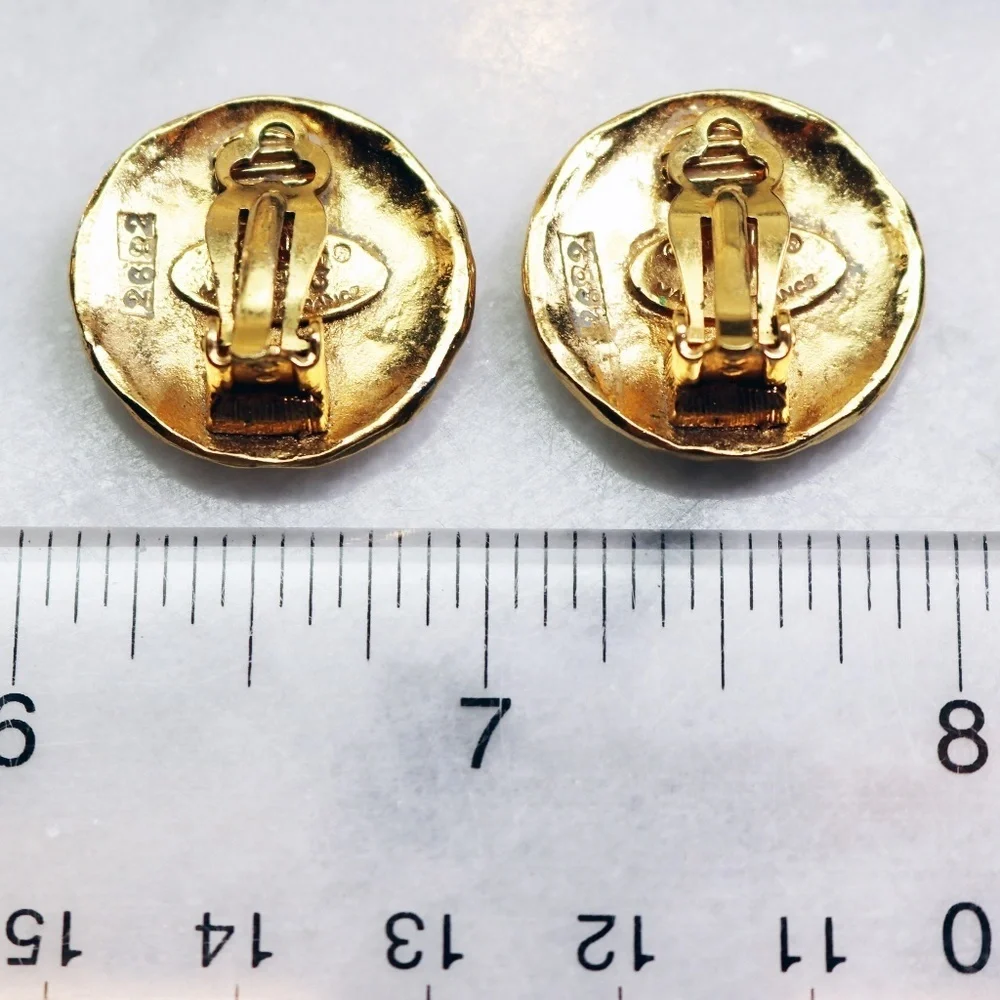 Chanel Lion Medallion Gold Plated Vintage Clip-on Earrings RARE! EUC ~ HOST PICK